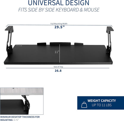 VIVO Large Under Desk 34 x 11 inch Computer Keyboard and Mouse Tray with Swinging Height Adjustment, 12 Settings, Platform Drawer for Typing, Black, MOUNT-KB34S