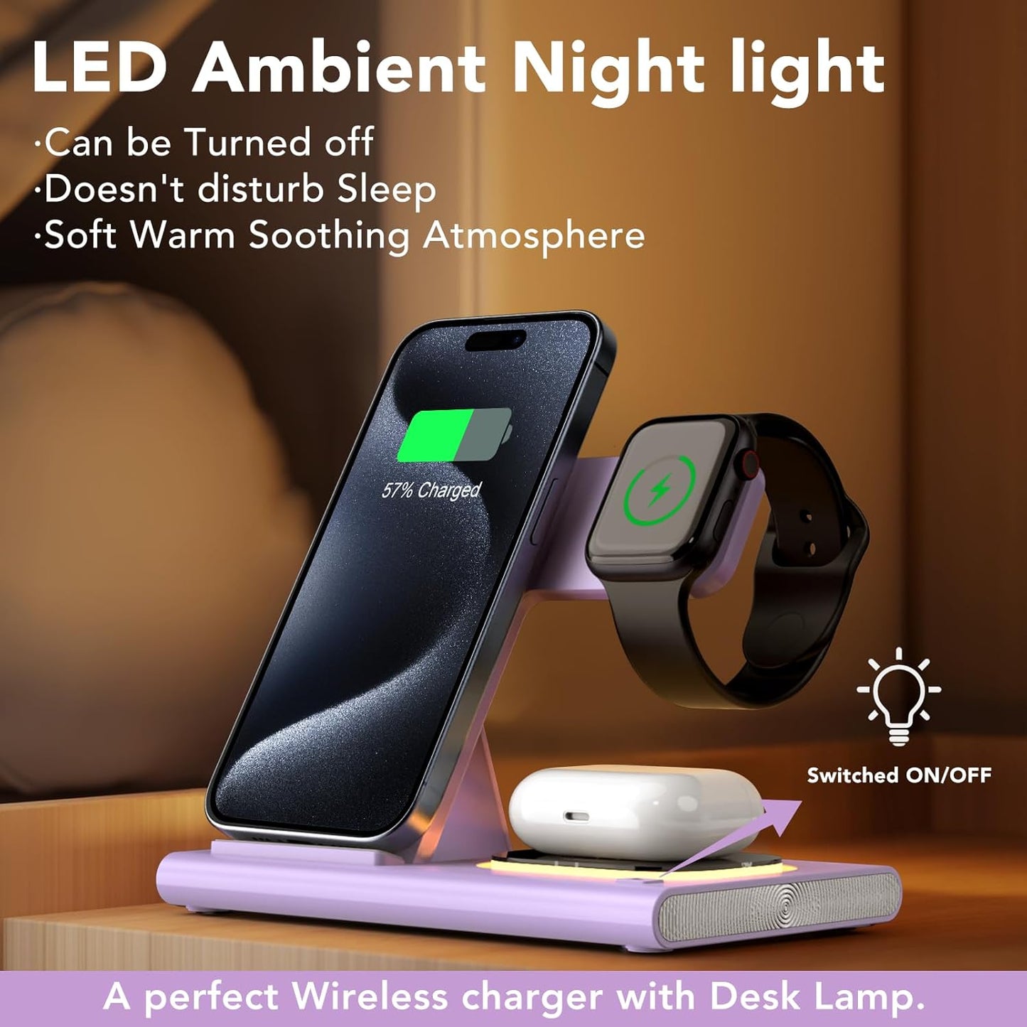 3 in 1 Foldable Charging Station for Apple Products,Wireless Charger for iPhone 17 16 15 14 13 12 Pro Max,Travel Dock Adapter&Light for iWatch Series 11 10 9 Ultra 3/2 SE 3/2,for AirPods 4 3 2 Pro 3/2