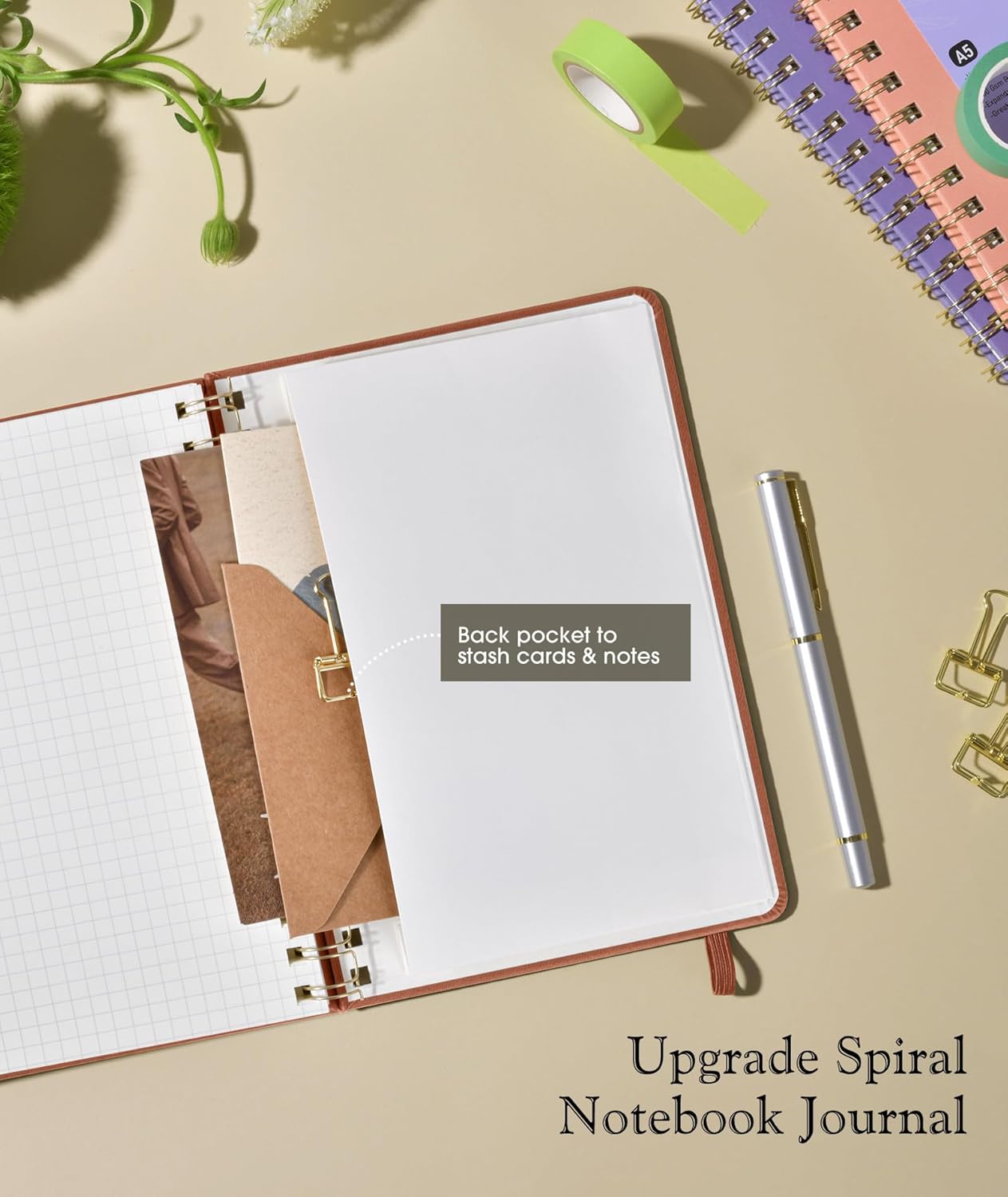 Graph Spiral Journal Notebook, A5 Hardcover Spiral Journals for Women Men, 100 GSM Graph Paper Notebooks, 150 Pages Spiral Bound Grid Notebook for Writing Note Taking Work 5.75" x 8.38" Olive Green