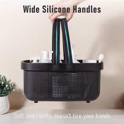 JiatuA Plastic Storage Basket with Handle Portable Shower Caddy Tote Organizer Basket Bin for Bathroom Kitchen Dorm Room Bedroom, Green