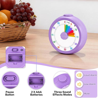 Mwellewm Visual Timer for Kids, 60 Minute Time Digital Pomodoro Timer Countdown with Silent Pause Function for Classroom Kitchen Study Cooking Meetings ADHD Rainbow Pattern(Blue)