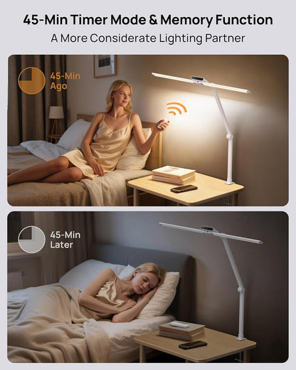 TROND LED Desk Lamp with Clamp, 29.55'' Tall Desk Light with Remote, 1500LM Bright Table Lamp, Swing Arm Clip on Light, Eye-Caring, Touch Control Dimmable for Home Office Monitor Reading Study Task