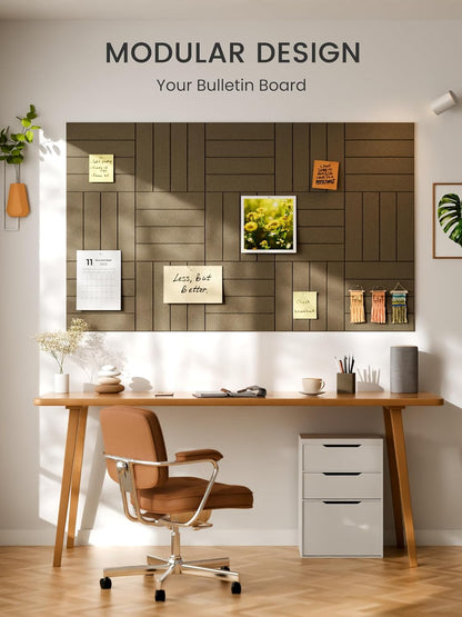 Bumusty Large Cork Board Alternative-48 x 36" Felt Bulletin Board Tiles, with 30 Pushpins, 70 Adhesive Tabs, Bold-Stripe 12-Pack, Cork Boards for Office Push Pin Board Felt Board-Carbon Blue