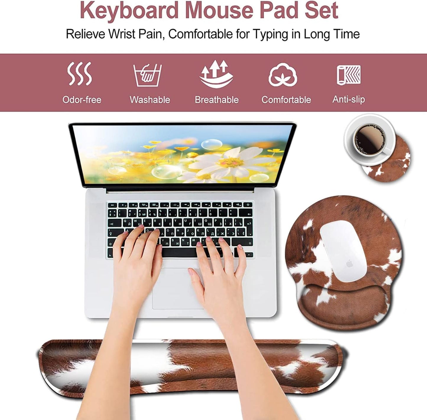 Mouse Pad with Wrist Support, Ergonomic Gel Mouse Pad Beautiful Flowers,Pink Hyacinths on Wood Panel，Non-Slip Durable, Memory Foam Keyboard Wrist Rest, Suitable for Office Typing Games