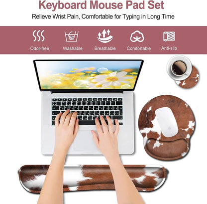 Mouse Pad with Wrist Support, Ergonomic Gel Mouse Pad Beautiful Flowers,Pink Hyacinths on Wood Panel，Non-Slip Durable, Memory Foam Keyboard Wrist Rest, Suitable for Office Typing Games