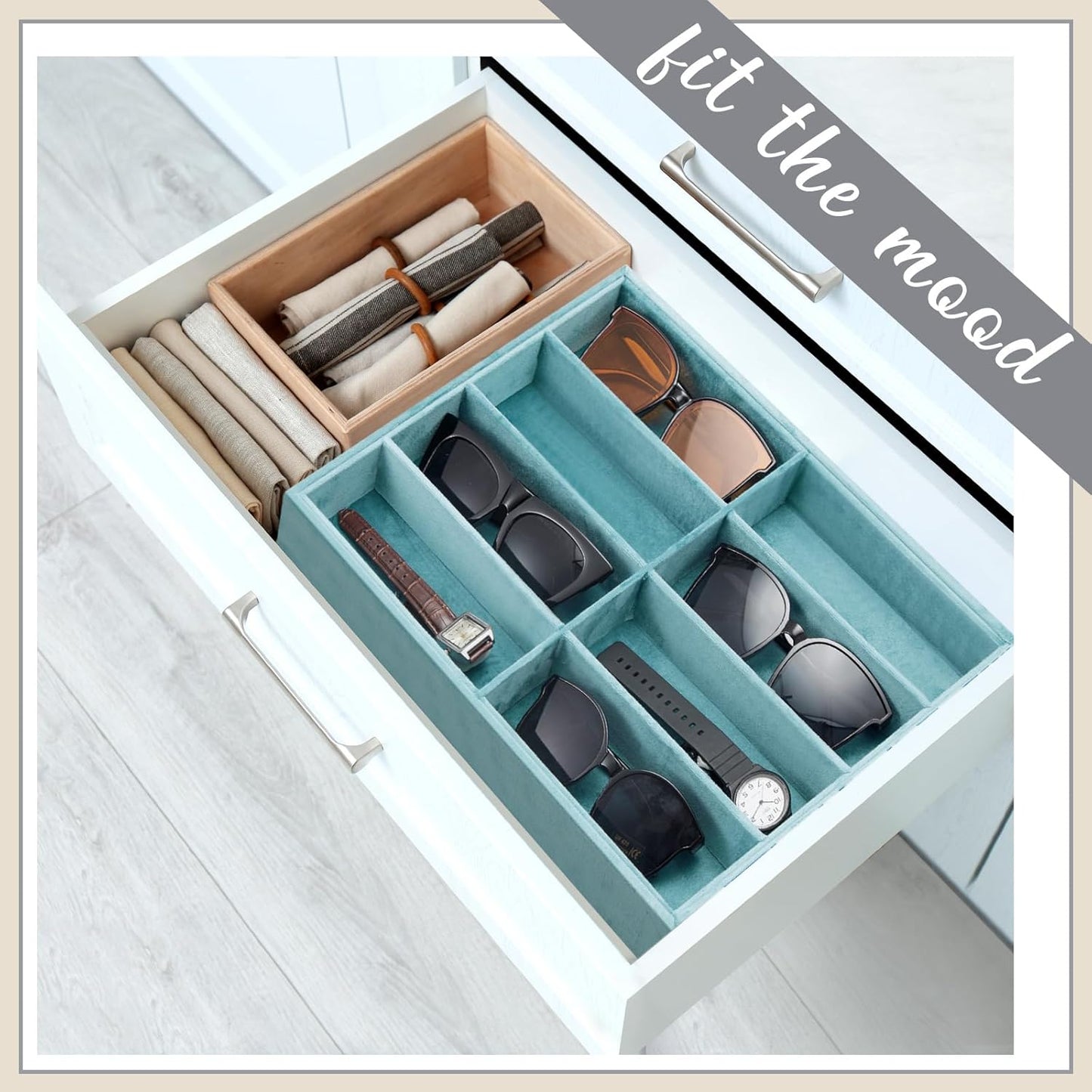 Amylove 2 Pcs Sunglass Organizer Trays Glasses Stackable Jewelry Trays Sunglass Organizer Display Box(8 Grids,Beige)
