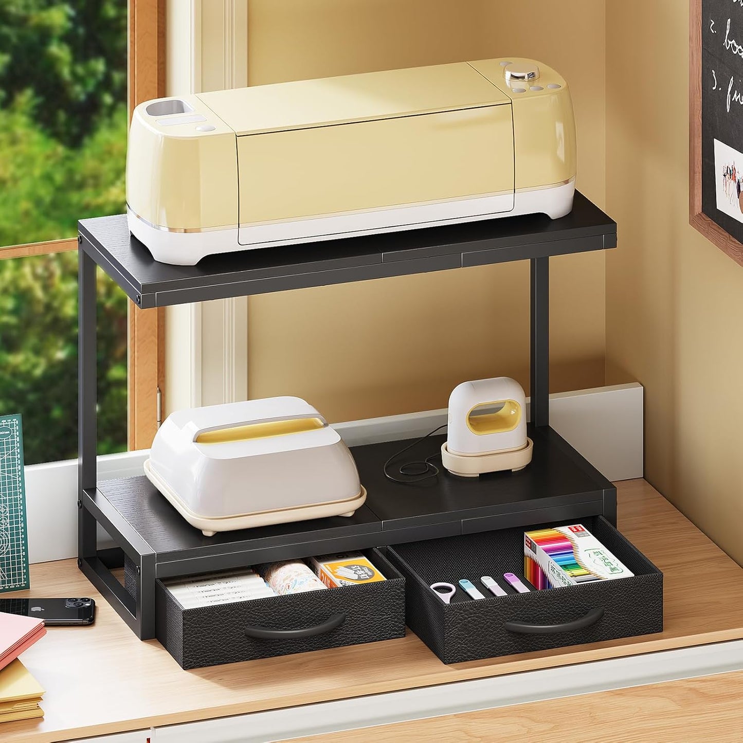 VENNQD Stand Compatible with Cricut Maker and Cricut Explore Air Series Stand Legs for 2 Cricut Machines Fully Open 2 Tier Desktop Craft Accessories Storage Organizer (White)
