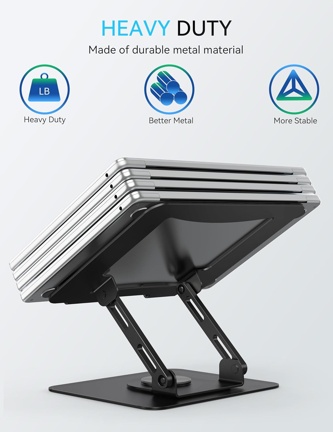 SOUNDANCE 360 Rotating Laptop Stand, Ergonomic Computer Riser for Desk, Adjustable Height Multi-Angle Metal Holder, Foldable Portable Notebook Elevating Base for Office & Home, White