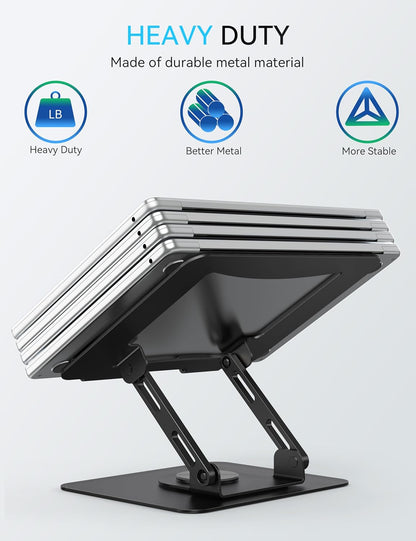 SOUNDANCE 360 Rotating Laptop Stand, Ergonomic Computer Riser for Desk, Adjustable Height Multi-Angle Metal Holder, Foldable Portable Notebook Elevating Base for Office & Home, White