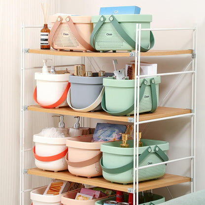JiatuA Plastic Storage Basket with Handle Portable Shower Caddy Tote Organizer Basket Bin for Bathroom Kitchen Dorm Room Bedroom, Green