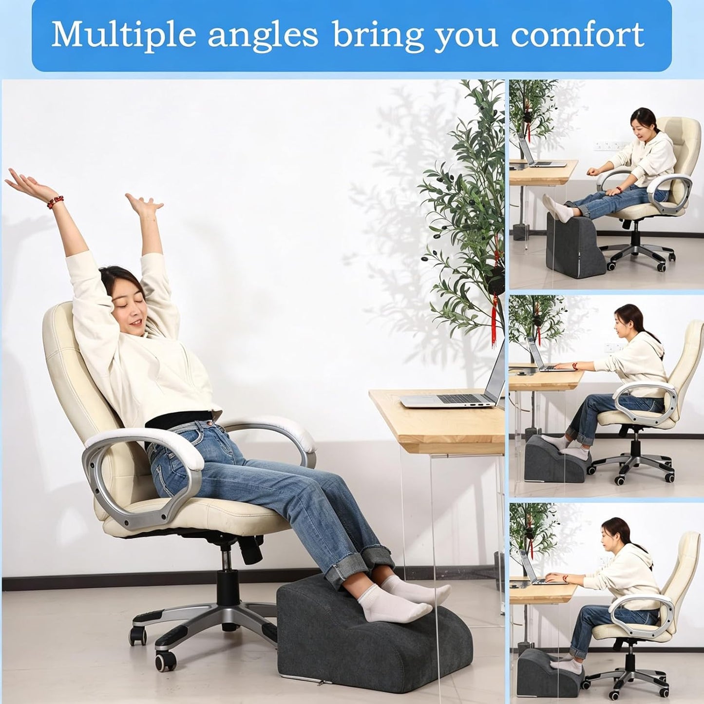 Foot Rest for Under Desk at Work.Multifunctional 3-Tier Foot Stool,with Washable Footrest.for Under Desk,Office Chair Gaming Chair & Sofa,Leg Elevation Pillow,Supports Posture-Brown