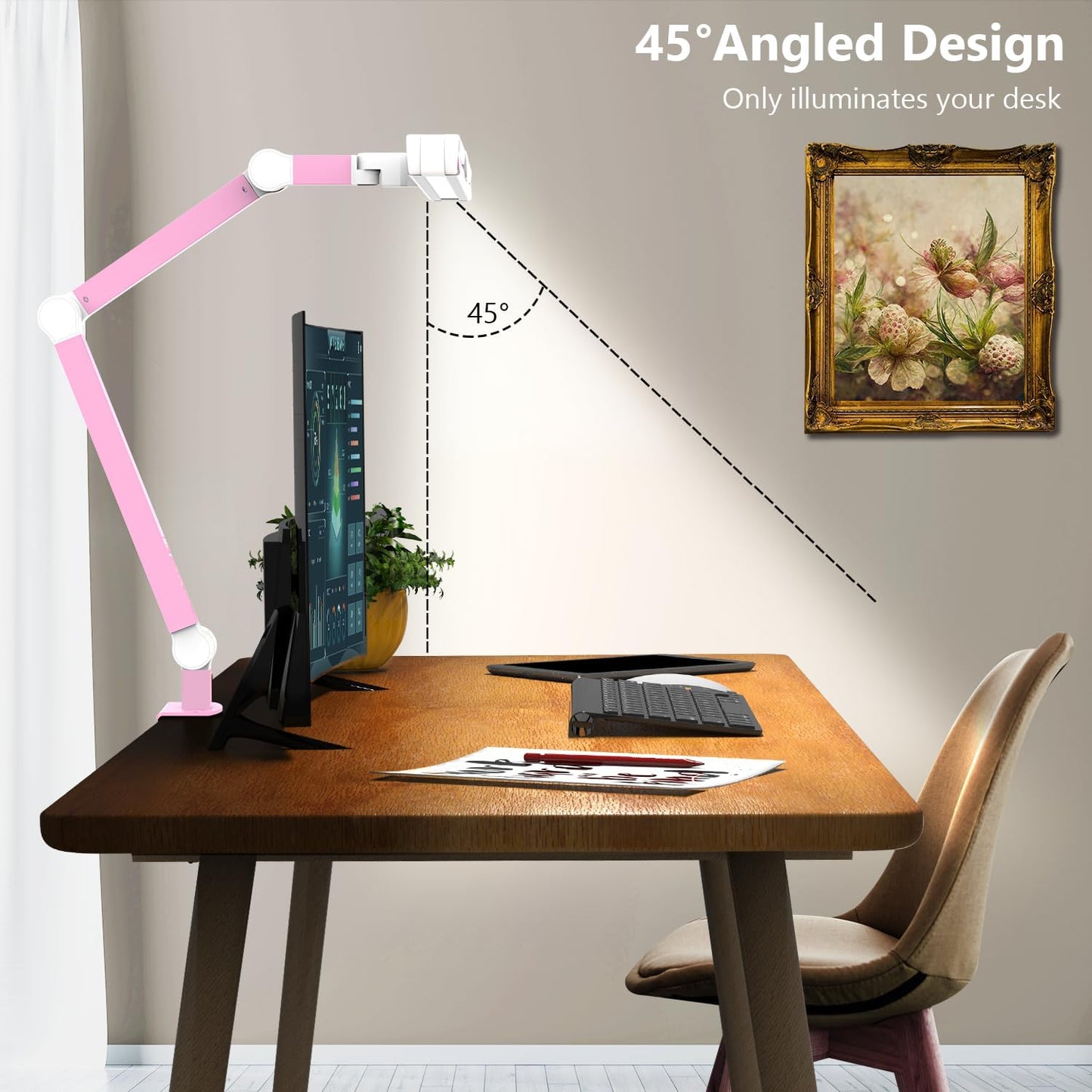 Micomlan Led Desk Lamp with Clamp, Architect Desk Lamp for Home Office with Atmosphere Lighting, 24W Ultra Bright Auto Dimming Computer Light Stepless Dimming and Tempering LED Table Light