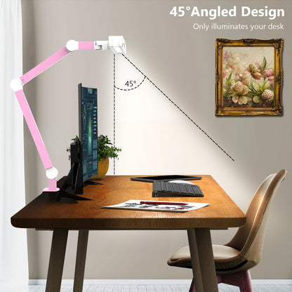 Micomlan Led Desk Lamp with Clamp, Architect Desk Lamp for Home Office with Atmosphere Lighting, 24W Ultra Bright Auto Dimming Computer Light Stepless Dimming and Tempering LED Table Light