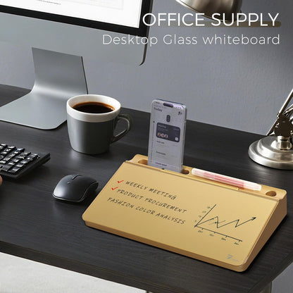 TOWON Small Compact Glass Desktop Whiteboard with Storage – 12 x 7 in Dry Erase Board for Desk, Home Office, School | Includes 5 Markers, Eraser & Holder | Space-Saving Organizer, Aesthetic Rose Gold