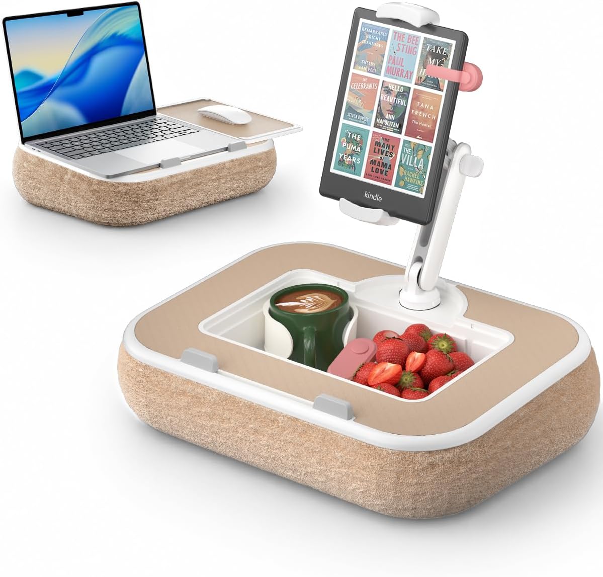 SupeDesk Laptop Lap Desk, Adjustable iPad Holder for Bed, 360° Swivel Tablet Arm, Laptop Desk with Mouse Pad, Snack Bowl & Cup Holder, Fits 4.7–13” Tablets & 15” Laptop