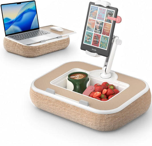 SupeDesk Laptop Lap Desk, Adjustable iPad Holder for Bed, 360° Swivel Tablet Arm, Laptop Desk with Mouse Pad, Snack Bowl & Cup Holder, Fits 4.7–13” Tablets & 15” Laptop