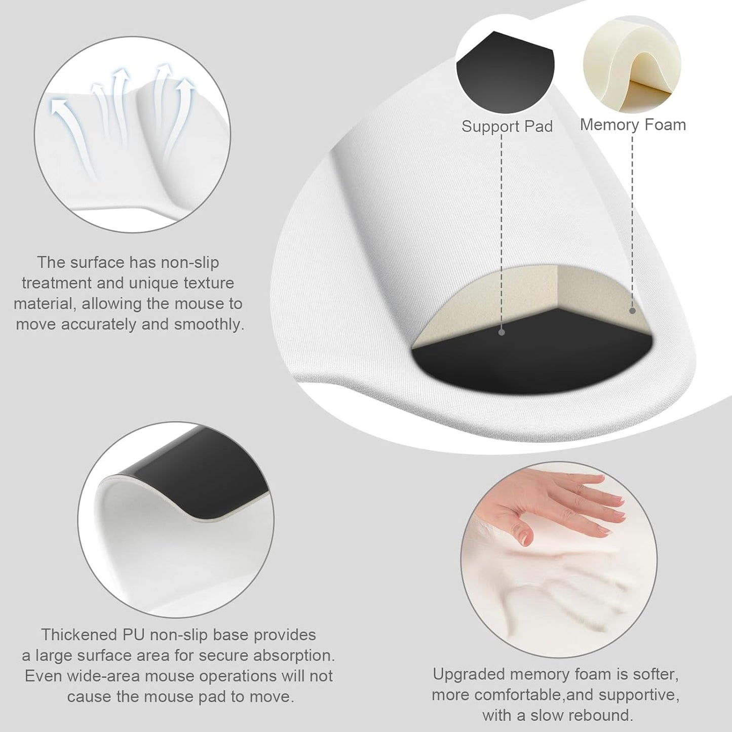 MOSISO Wrist Rest Support for Mouse Pad & Keyboard Set, Ergonomic Mousepad Non-Slip Base Home/Office Pain Relief & Easy Typing Cushion with Neoprene Cloth & Raised Memory Foam, Black