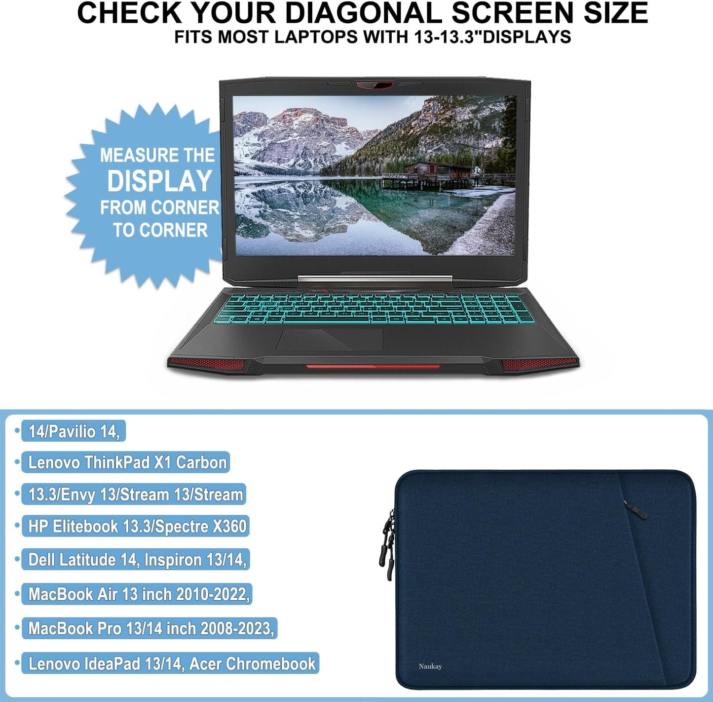 Laptop Sleeve Case 13.3 inch, Shockproof Protective Computer Cover with Accessories Pocket, Portable Laptop Bag Compatible with MacBook Air/Pro 13-13.3 inch, Compatible for MacBook Pro 14 inch, Black | Shockproof