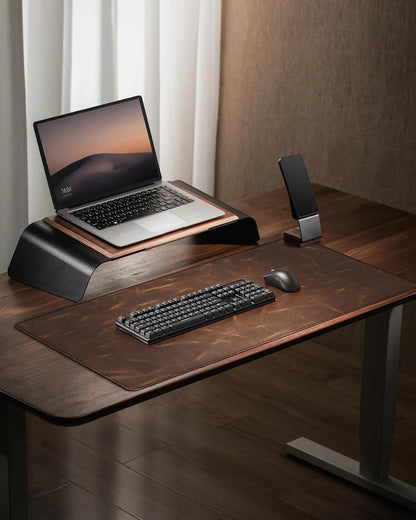 YSAGi Leather Desk Mat, 35.4"x17"Real Leather Desk Pad,2mm Thick Desk Blotter with Stiched line,Oil-Wax Feel Mouse pad and Self-Healing Laptop Pad for Home & Office(Classic Dark Brown)