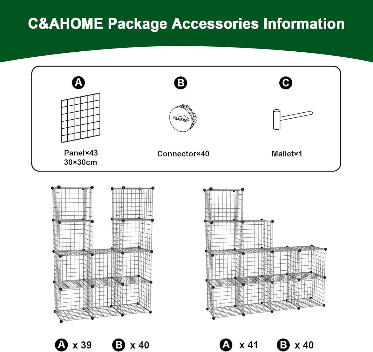 C&AHOME Wire Cube Storage, 12-Cube Storage Organizer Metal, C Grids Storage Bins Shelving, Modular Bookshelf Shelf, Closet Cabinet Ideal for Bedroom, Office 36.6”L x 12.4”W 48.4”H Black