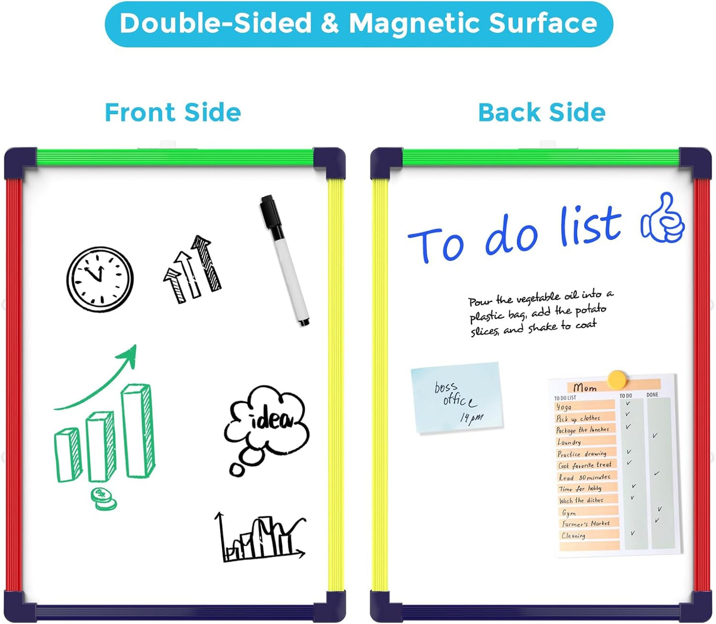MaxGear Double-Sided Dry Erase Board for Wall, 16"x12" Hanging Whiteboard, Small Dry Erase White Board with 3 Markers and 4 Magnets, Portable Whiteboard for Planning, Drawing, Memo, to Do List