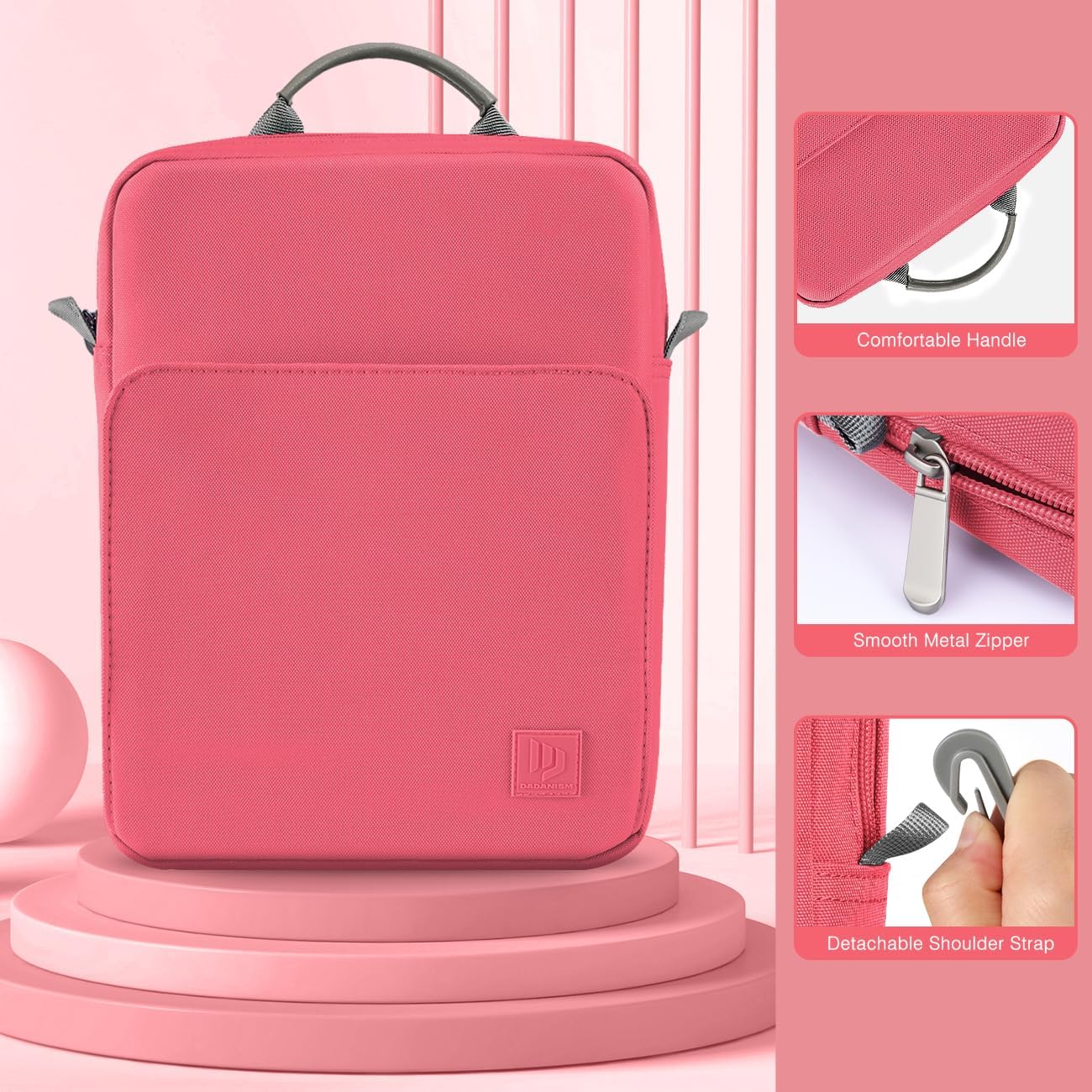 Dadanism 9-11 Inch Tablet Sleeve Bag Carrying Case with Shoulder Strap for iPad (A16) 11", iPad 10th Gen 10.9", iPad Air M4/Pro M5 11", iPad 9/8/7th 10.2", Galaxy Tab A11+ Plus 11", Cloudy Pink