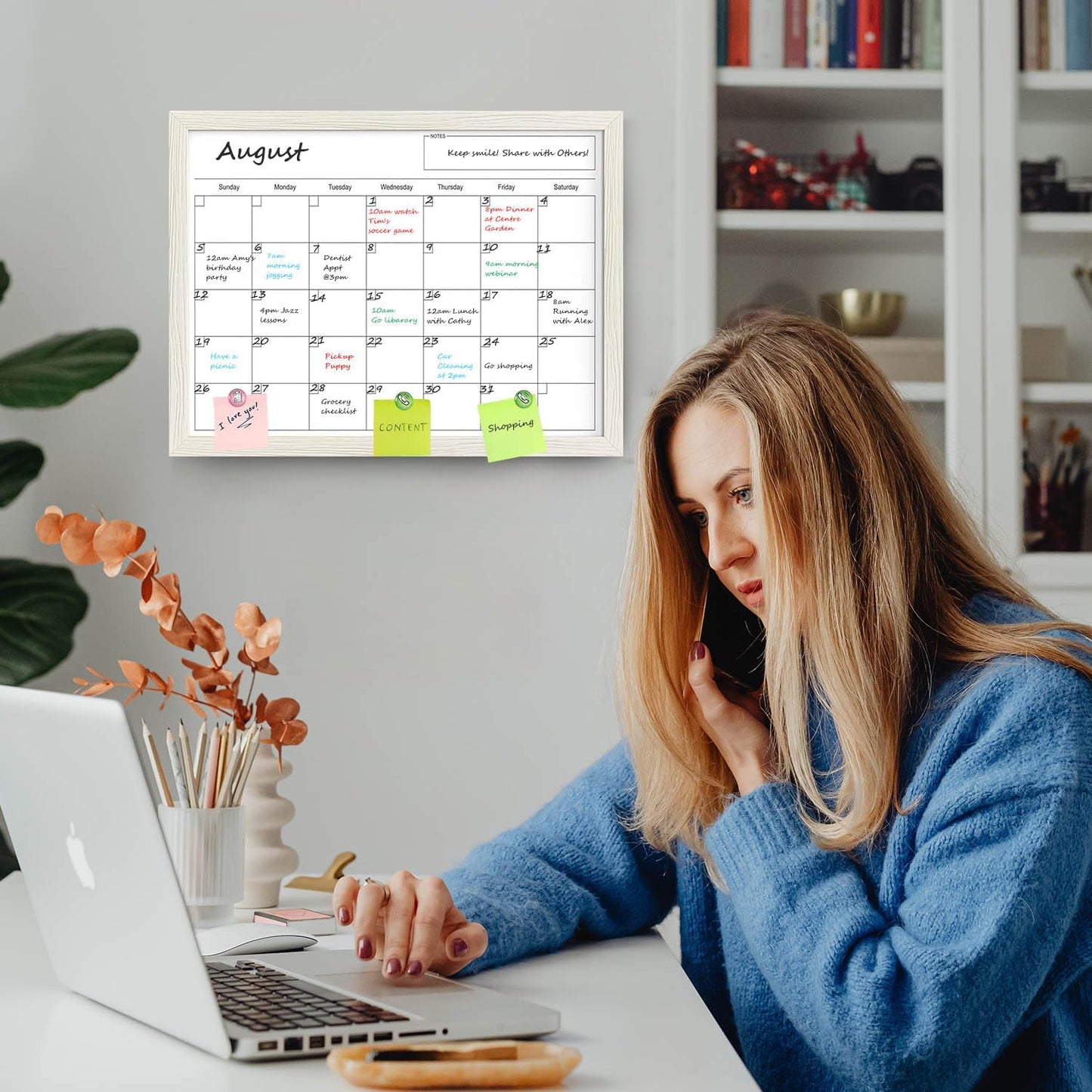 Calendar Whiteboard for Wall, TANKEE 17x13 Inches Whiteboard Calendar Cork Board Combo, Small Magnetic White Board with Wood Framed, Hanging Dry Erase Board for Kitchen Home Office School Planner
