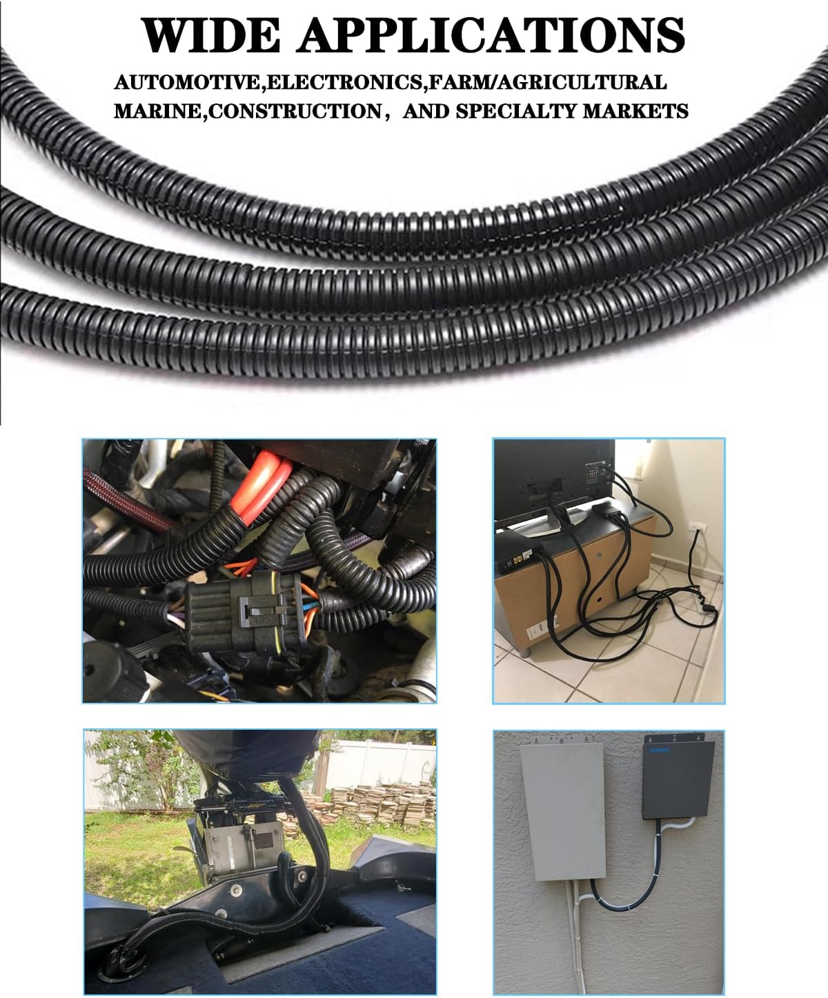 1/4 Inch Wire Loom Split Tubing - 16.5ft Cord Protector Electric Wires Covers, Automotive Wire Flexible Conduit, Plastic Wire Cover