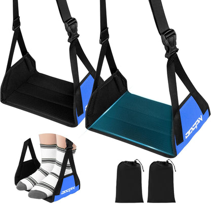 2-Pack Foot Hammock for Plane Travel, No Collapse Thickened Bamboo Airplane Foot Rest with Extended Adjustment Strap, Portable Desk Foot Hammock to Relax Your Feet, Foot Sling Travel Essentials(Black)