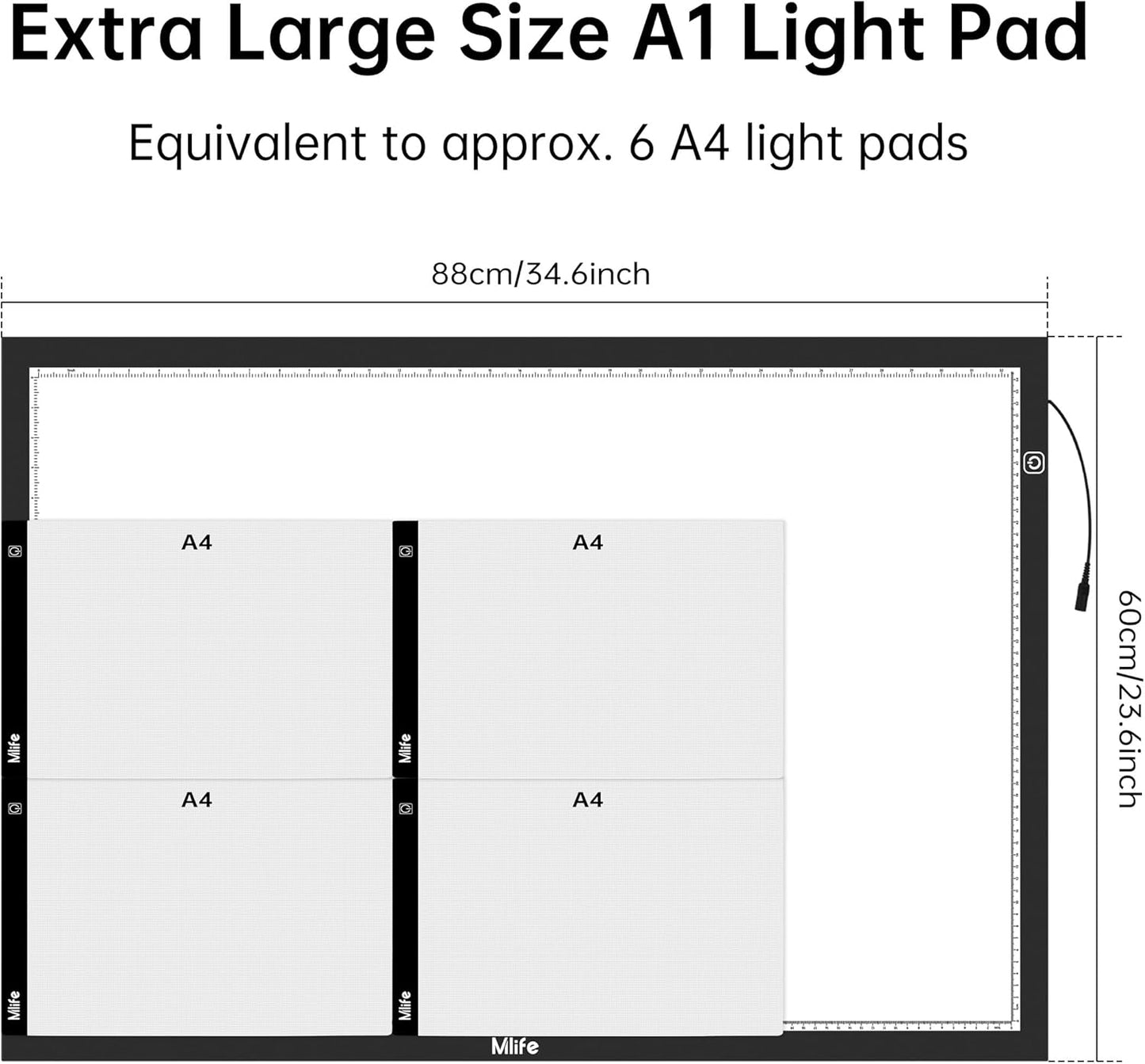Mlife A2 LED Light Pad for Diamond Art Painting Light Board with 3 Brightness, Tracing Light Board with USB Cable & 4 Fasten Clips for Sketching, Animation, Drawing, Diamond Art Painting Supplies