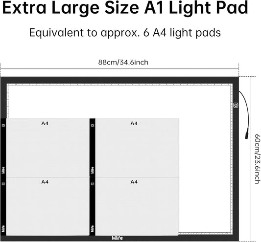 Mlife A2 LED Light Pad for Diamond Art Painting Light Board with 3 Brightness, Tracing Light Board with USB Cable & 4 Fasten Clips for Sketching, Animation, Drawing, Diamond Art Painting Supplies