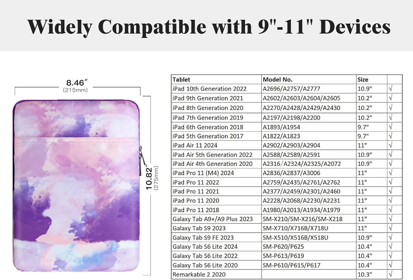 TiMOVO 9-11" Tablet Sleeve Bag for iPad 11-inch A16 2025, iPad 10.9"/10.2"| Air 11 Inch/5th/4th Gen. 10.9", Galaxy Tab A9+/A11Plus 11", Protective Bag Fit Smart Keyboard, Dusty Blue