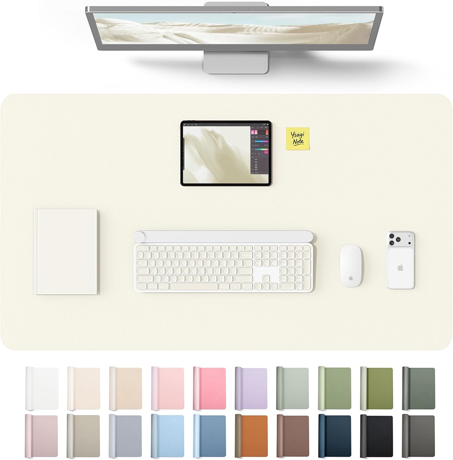 YSAGi Leather Desk Pad Protector, Large Mouse Pad, Non-Slip PU Leather Desk Blotter, Waterproof Writing Pad for Office and Home (31.5" x 15.8", Eggshell) - Colors B