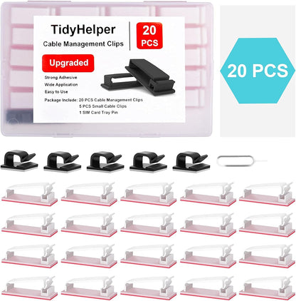 100 PCS Adhesive Cable Clips Black (Small & Large), Upgraded Wire Holder for Wall Cord Organizer Cable Management Under Desk, Outdoor Light Clips Hooks for LED, Car Dash Cam, HDMI, Extension Cord
