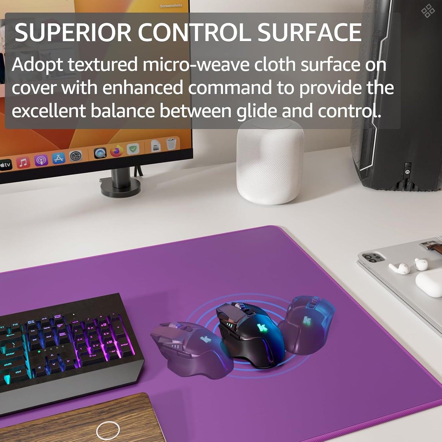 KTRIO Large Gaming Mouse Pad Desk Mat, Superior Micro-Weave Cloth for Precise Mouse Control, Non-Slip Rubber Base, Stitched Edges, Water-Resistant, for Gamer, Office & Home, 31.5" x 11.8" inches