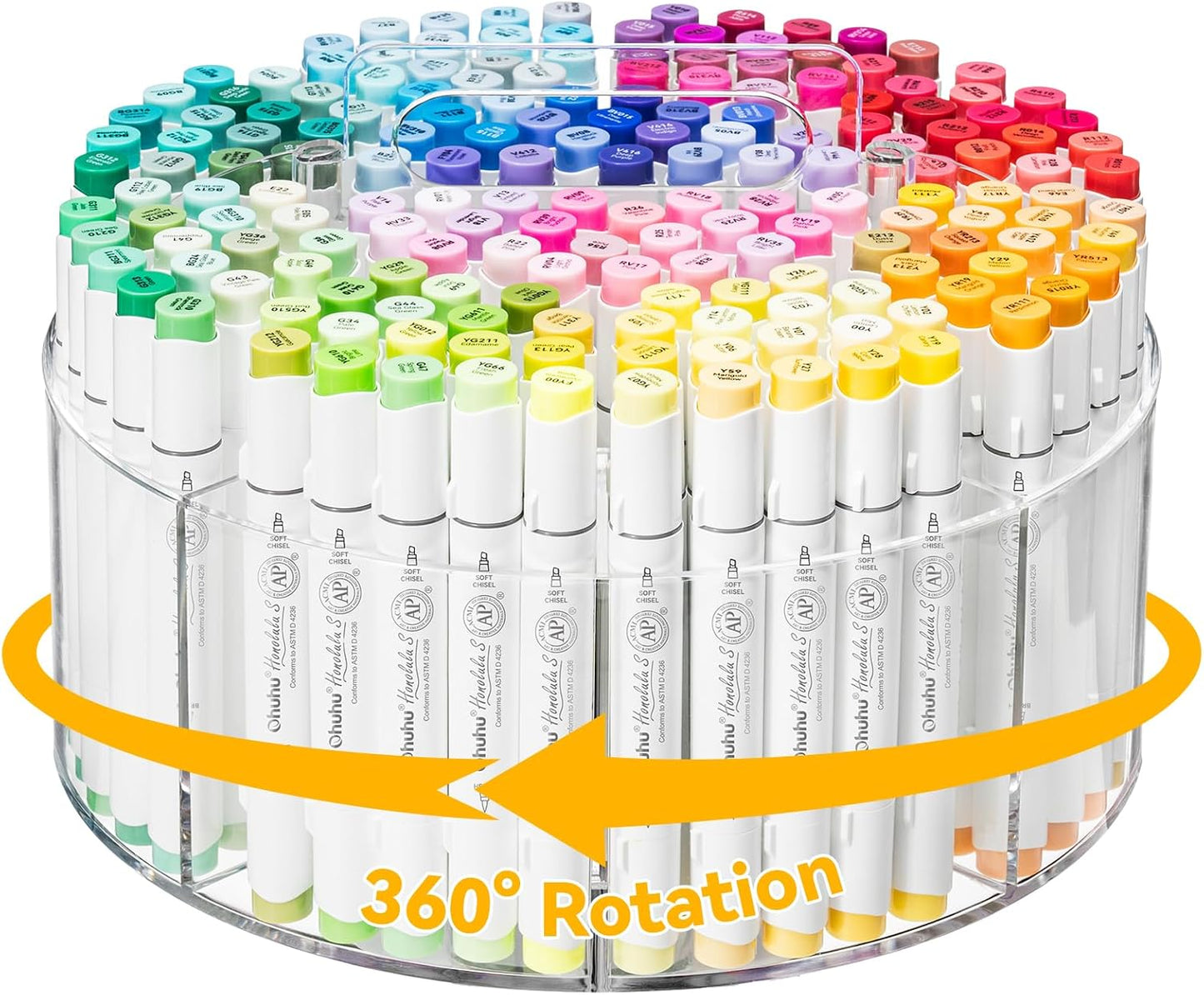 Ohuhu Acrylic Marker Organizer for Alcohol Markers, 360° Rotating Clear Acrylic Holder with Hidden Handle, 10 Compartments for Markers, Pens & Pencils, Home Classroom Office Desk Organizer
