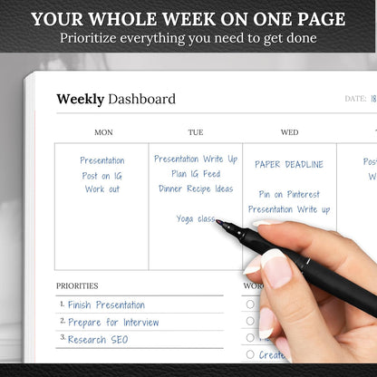 Weekly Dashboard To-Do List Notepad – Undated Weekly Planner with Habit Tracker & Notes – Minimalist A4 Layout for Productivity, Organization & Time Management (Mono)