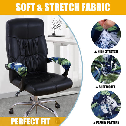 Smiry Stretch Printed Office Chair Armrest Covers, 2 Pcs Soft Fit Removable Washable Computer Desk Chair Arm Covers Protector, Black