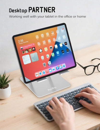 Aoviho Tablet Stand Holder for Desk, Adjustable Aluminum Desk Accessories, Stable Desktop Stand for Office Home,Compatible with iPad Pro Air Mini, Samsung Tablets, Rose Gold