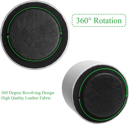 Round Leather Art Supply Organizer,Remote Control Holder,360 Degree Rotating,Multi-Functional Pencil Holder,4 Compartments Desktop Stationary Organizer(1-Fractal Flower) | Round - Colors A