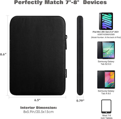 MoKo 7-8 Inch Tablet Sleeve Bag, Polyester Pouch Cover Case Fits iPad mini (A17 Pro) 8.3" 2024, iPad mini 6/5/4/3/2/1, Samsung Galaxy Tab S2 8.0, Tab A 8.0, ZenPad Z8s 7.9,Black