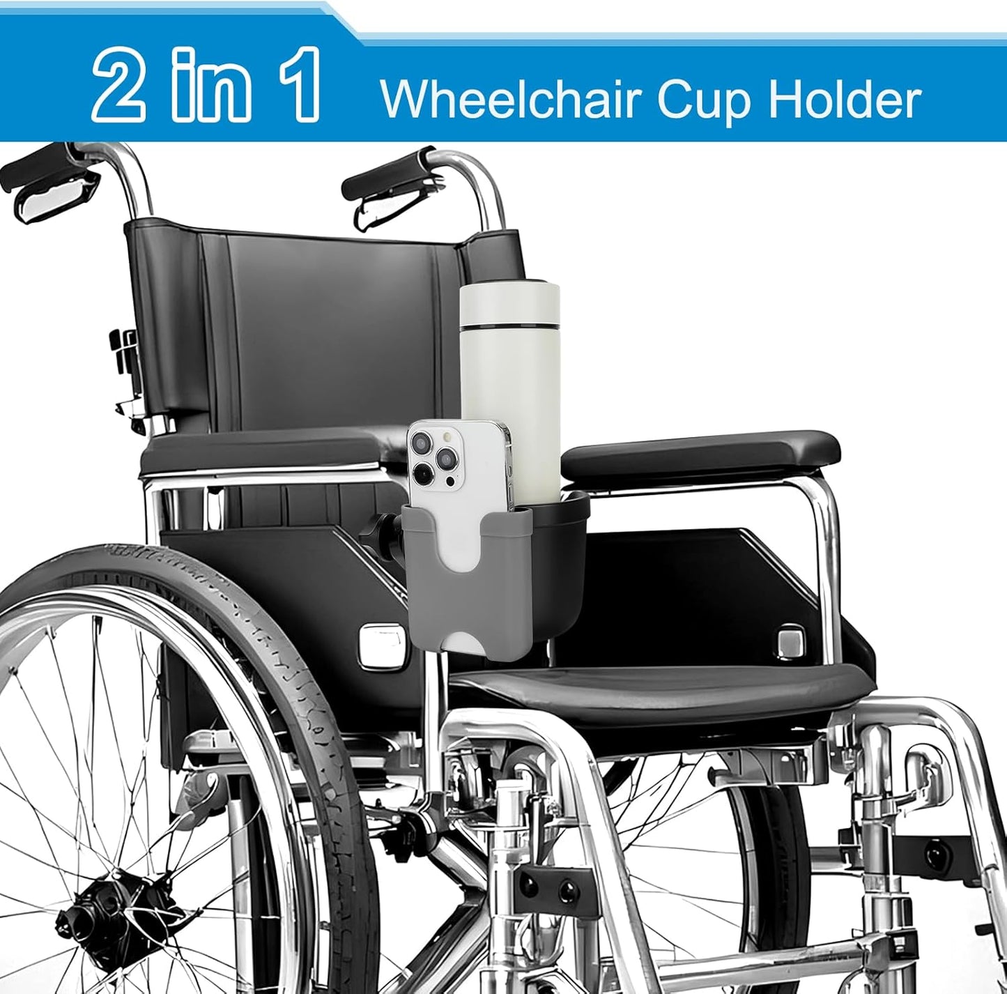 Accmor 2-in-1 Walker Cup Holder with Phone Holder, Wheelchair Cup Holder, Rollator Cup Holder, Cup Phone Holder for Walker, Wheelchair, Rollator, Mobility Scooter