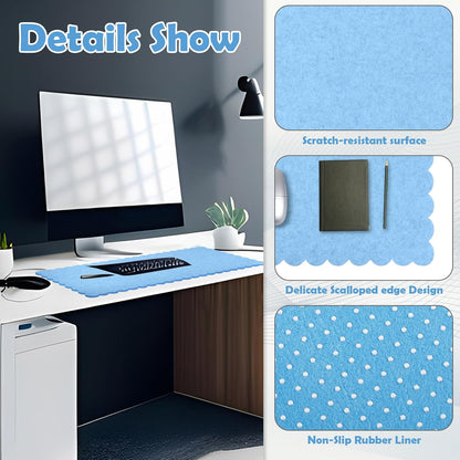Copkim 35 x 16.5 Inch Felt Desk Mat with Scalloped Edges, Large Felt Mouse Pad Non Slip Scalloped Computer Laptop Desktop Pad for Keyboard and Mouse Home Office(Gray)