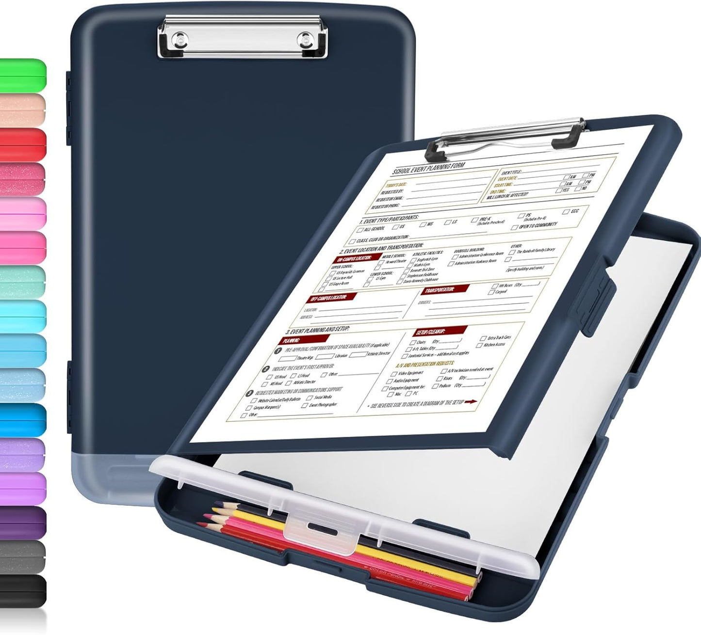 Sooez Clipboard with Storage, Clip Board 8.5 x 11 with Pen Holder, Plastic Organization Case Box for Letter Legal A4 Size Paper, Low Profile Clip, Nurses Teachers Must Haves, School & Office Supplies