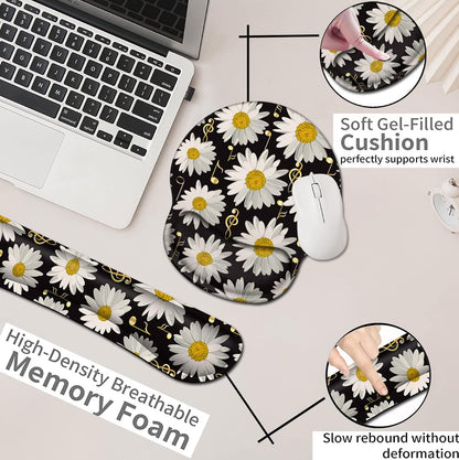 Mouse Pad with Wrist Support, Ergonomic Gel Mouse Pad Beautiful Flowers,Pink Hyacinths on Wood Panel，Non-Slip Durable, Memory Foam Keyboard Wrist Rest, Suitable for Office Typing Games