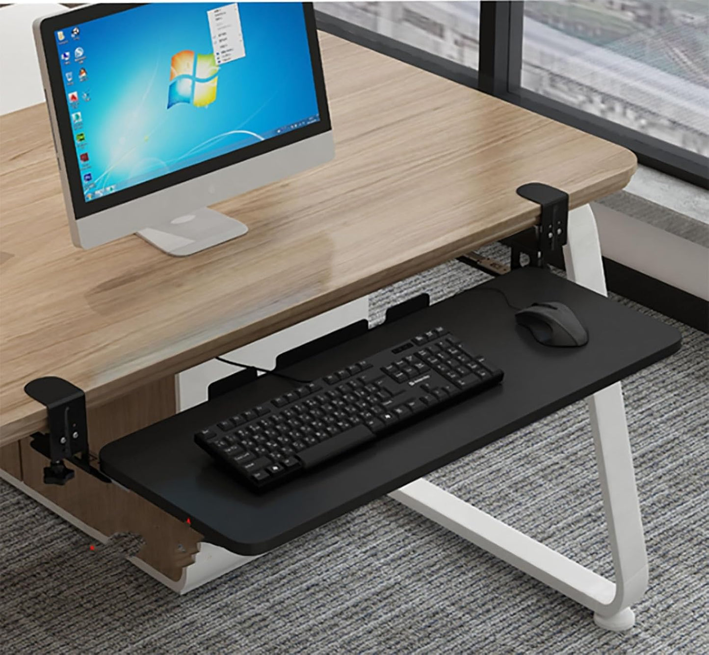 Under Desk Tray No Drill, Slide Out Keyboard Tray Under Desk, Keyboard Slide ut Tray, Clip on Keyboard Tray Under Desk, No Need to Punch Holes, Mouse Tray(Black,52 * 25cm)