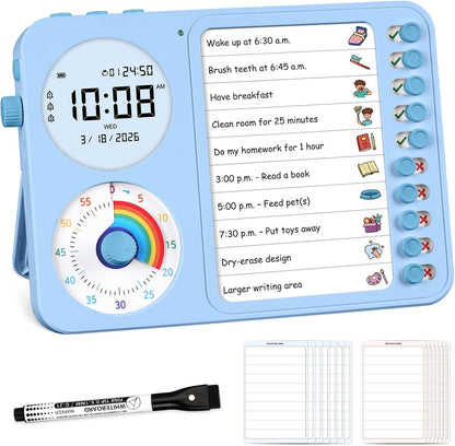 3-in-1 Visual Timer & ADHD Tool for Kids – ADHD Task Timer for Adults with Visual Schedule, Chore Chart & Planning Board for Home, School, Classroom, Work (White)