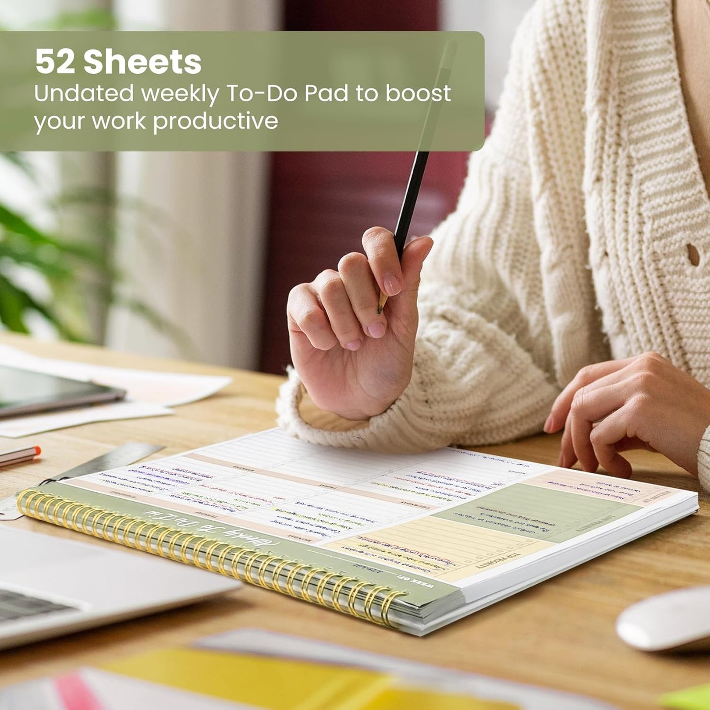 Weekly To Do List Notepad with 52 Undated Sheets（8.5"×11"）- Undated Weekly Planner Notepad for Office Desk Accessories and Supplies - Midnight Lilac