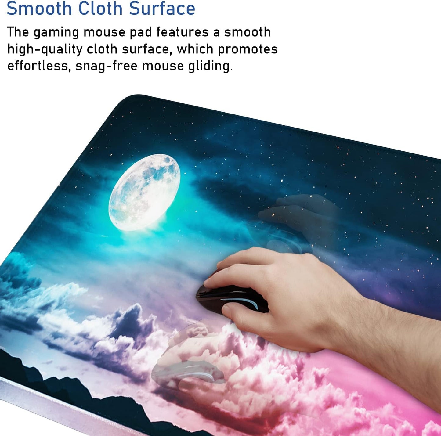 Large Extended Gaming Mouse Pad with Stitched Edges, (31.5X15.7In) Durable Non-Slip Natural Rubber Base, Waterproof Computer Keyboard Pad Mat for Esports Pros/Gamer/Desktop/Office/Home-Black