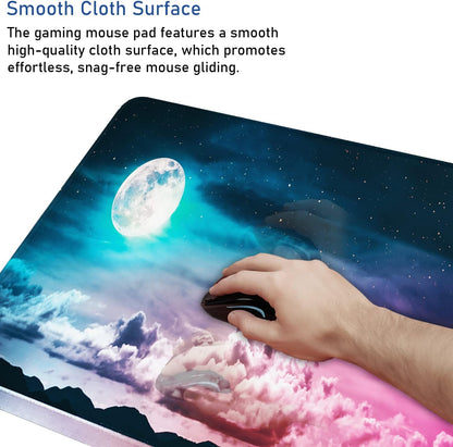 Large Extended Gaming Mouse Pad with Stitched Edges, (31.5X15.7In) Durable Non-Slip Natural Rubber Base, Waterproof Computer Keyboard Pad Mat for Esports Pros/Gamer/Desktop/Office/Home-Black